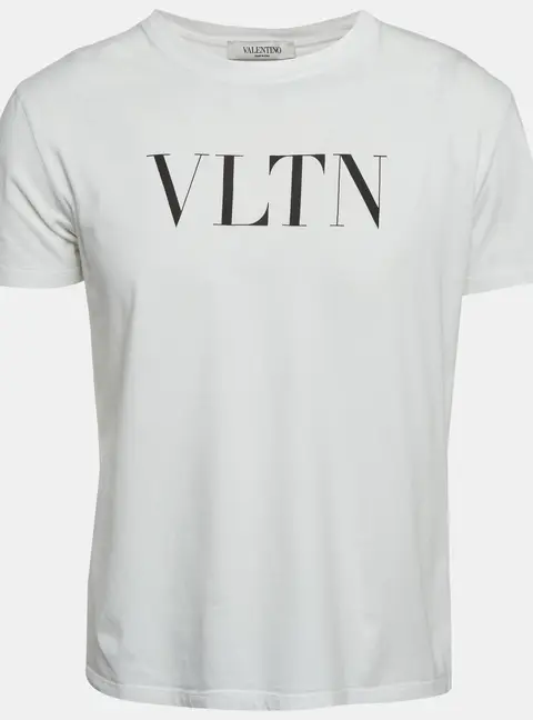 Valentino White 'VLTN' Logo Print Cotton Knit Crewneck T-Shirt S