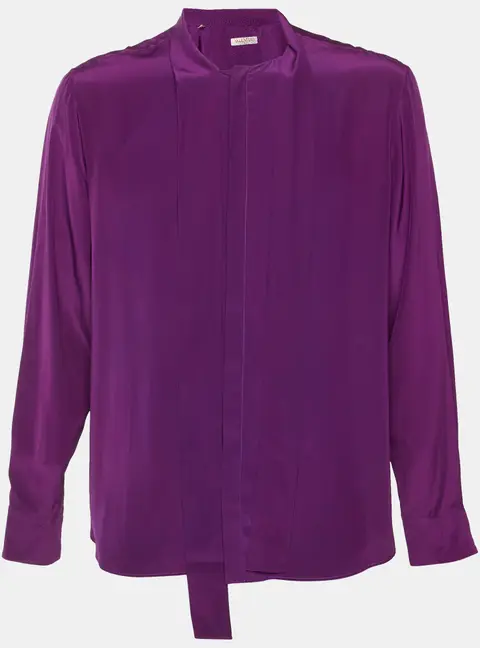 Valentino Purple Silk Satin Neck Tie Detail Shirt XXL