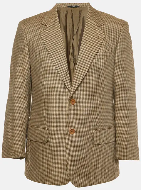 Valentino Beige Micro Houndstooth Wool Blend Single Breasted Blazer M
