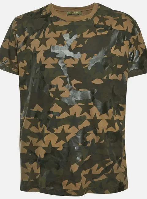 Valentino Green Camo Star Print Cotton Crew Neck T-Shirt M