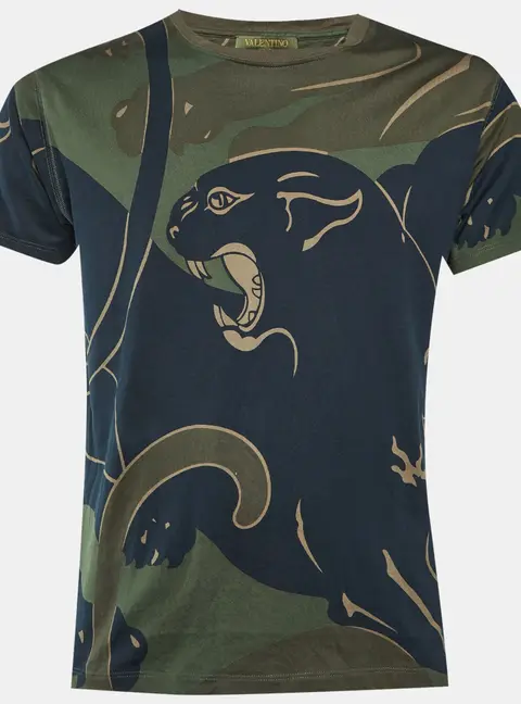 Valentino Green Camo Panther Print Cotton Crew Neck T-Shirt S