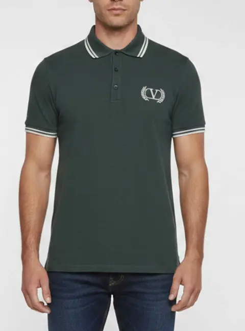Valentino Green Logo Embroidered Piqu&eacute; Knit Polo T-Shirt L