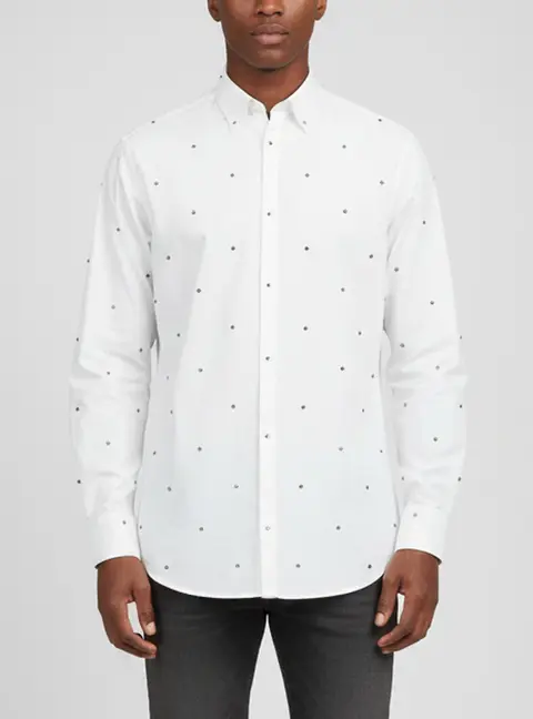 Valentino White Pyramid Stud Poplin Long Sleeve Shirt S