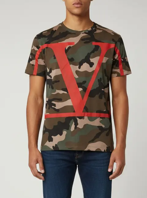 Valentino Green Logo Camo Print Jersey T-Shirt M
