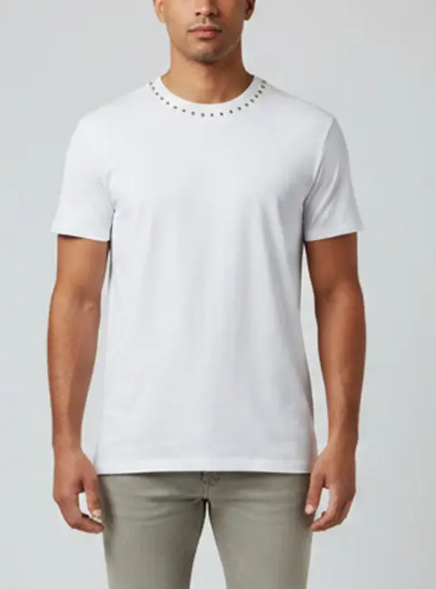 Valentino White Stud Detail Jersey Crew Neck T-shirt XL