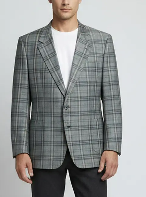 Valentino Vintage Grey/Green Plaid Cotton Regular Fit Blazer XXL