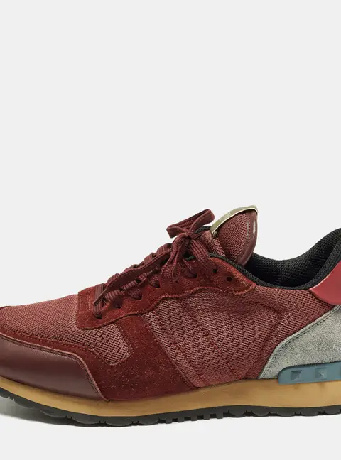 Valentino Rockrunner Size 44 Burgundy/Grey Mesh and Suede Lace Up Sneakers