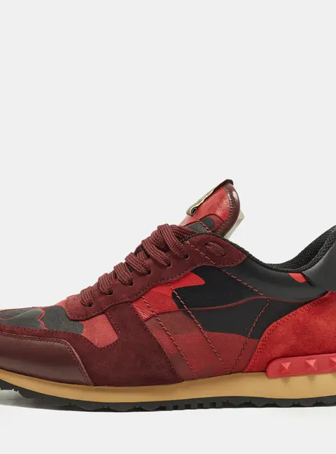 Valentino Rockrunner Size 42.5 Red Camouflage  Suede and Leather Lace Up Sneakers