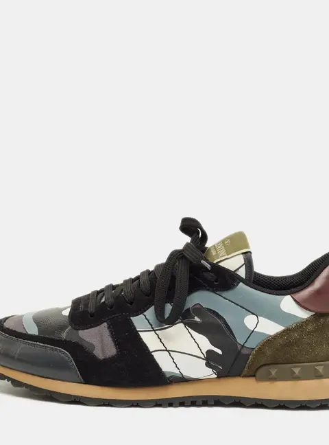 Valentino Rockrunner Size 44 Multicolor Canvas, Leather and Suede Lace Up Sneakers