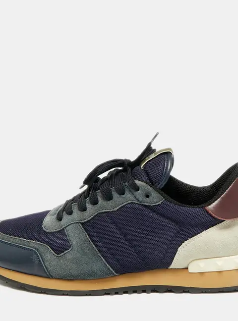 Valentino Rockrunner Size 44 Tricolor Leather and Mesh and Suede Lace Up Sneakers