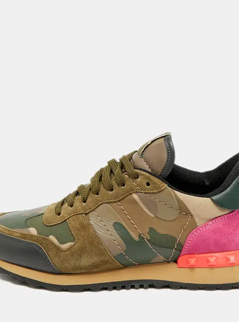 Valentino Rockrunner Size 40 Multicolor Camouflage Leather and Suede Low Top Sneakers