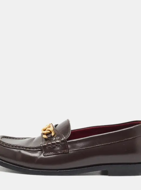 Valentino VLogo Chain Size 41.5 Dark Brown Leather Loafers