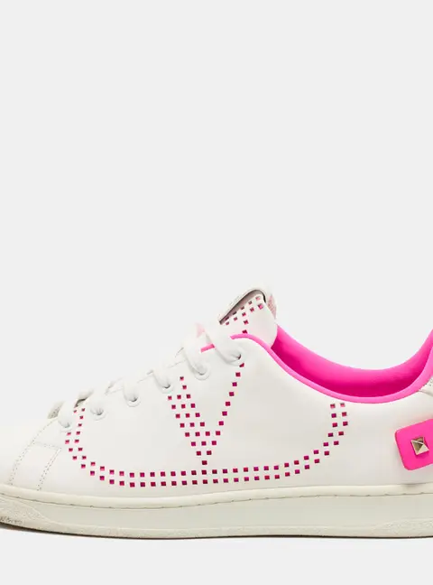 Valentino VLogo Rockstud Size 40 White/Pink Leather Low Top Sneakers