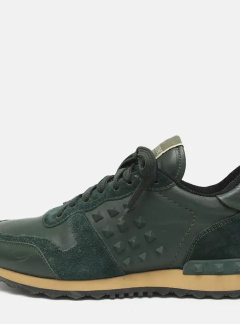 Valentino Rockrunner Size 40 Green Leather and Suede Lace Up Sneakers