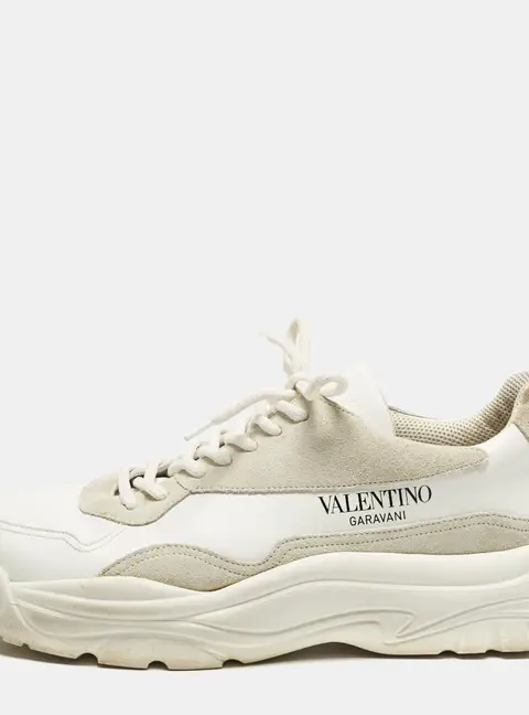 Valentino Gumboy Size 43.5 White/Grey Leather and Suede Low Top Sneakers