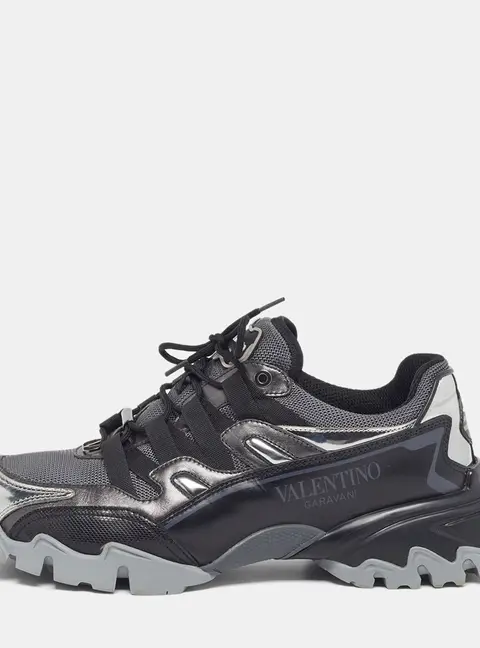 Valentino Climbers Size 40.5 Tricolor Leather and Mesh VLogo Lace Up Sneakers