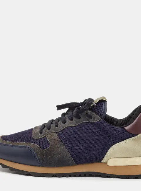 Valentino Rockrunner Size 41 Navy Blue/Grey Leather, Mesh and Suede Low Top Sneakers