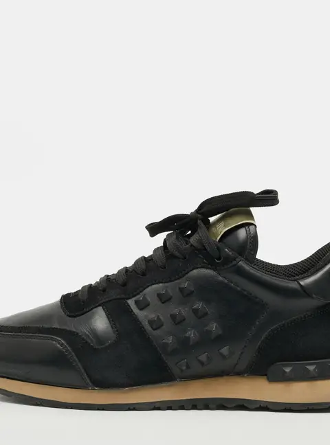 Valentino Rockrunner Size 40 Black Leather and Suede Lace Up Sneakers