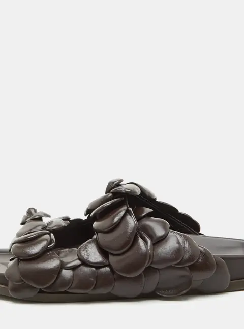 Valentino 03 Rose Edition Atelier Size 43 Dark Brown Leather Flat Slide Sandals
