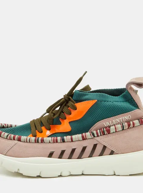 Valentino Heroes Tribe Size 43 Multicolor Knit Fabric and Suede Lace Up Sneakers