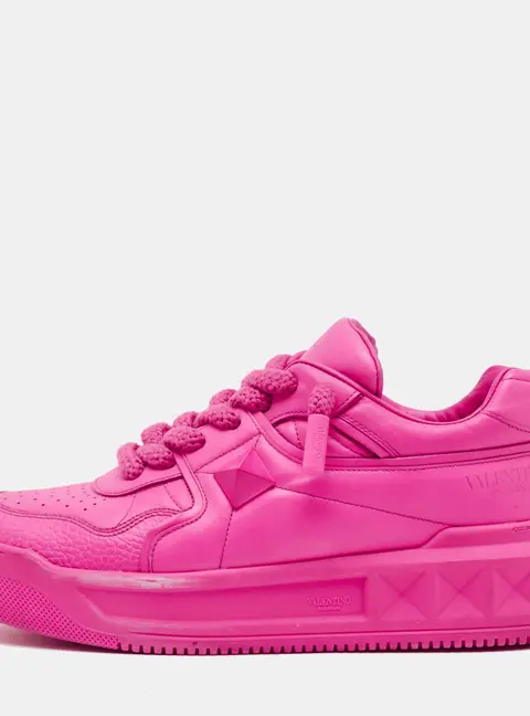 Valentino One Stud Size 42 Pink Leather XL Lace Up Sneakers