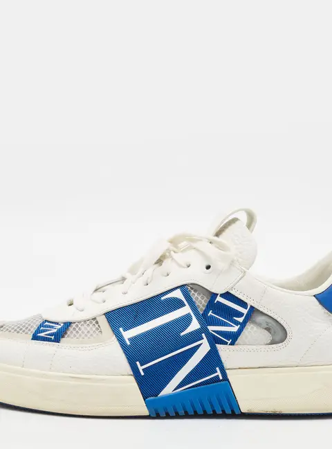 Valentino VL7N Size 42 White/Blue Leather and Mesh Low Top Sneakers