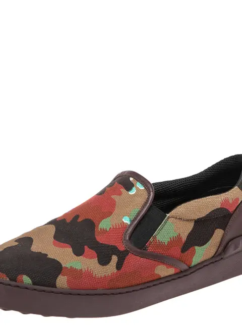 Valentino Multicolor Camouflage Print Canvas And Leather Rockstud Low Top Sneakers Size 40