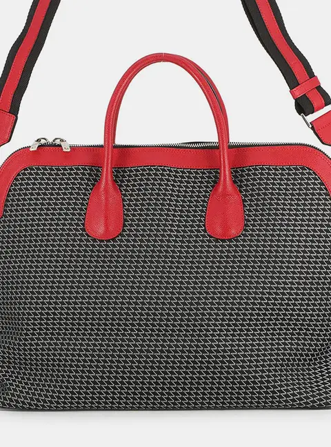 Valextra K-Val My Logo Travel Black/Red Canvas Leather Duffle Bag