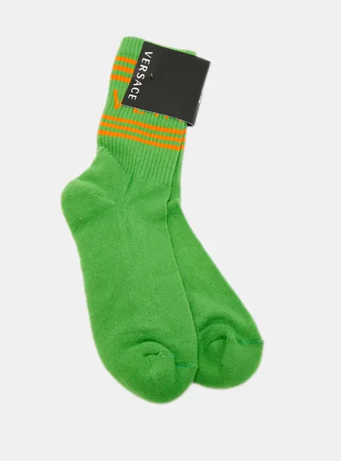versace Green Logo Stretch Cotton Socks S