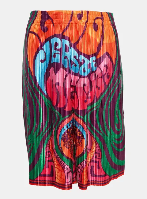 Versace Multicolor Medusa Print Satin Plisse College Fit Shorts M