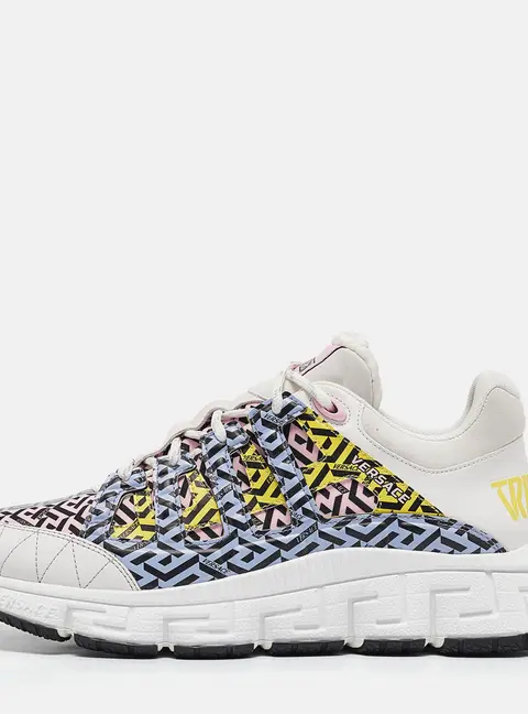 Versace Multicolor Canvas and Leather Trigreca Lace Up Sneakers Size 44