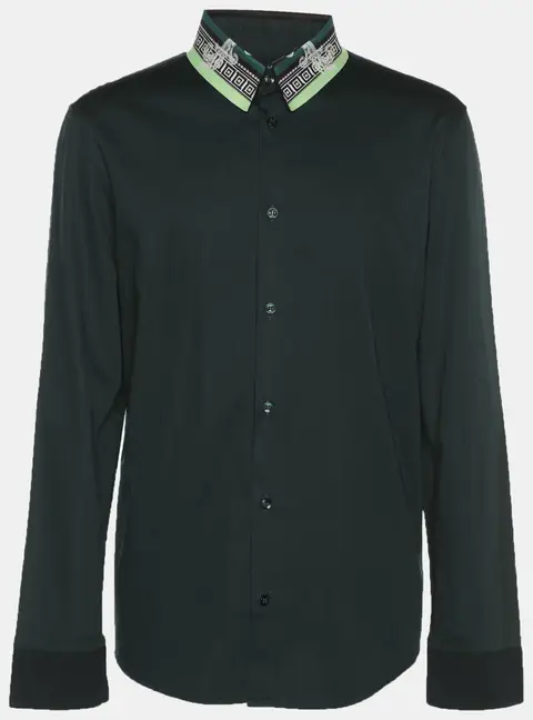 Versace Collection Green Stretch Cotton Printed Collar Shirt L