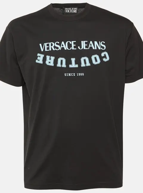 Versace Jeans Couture Black Logo Print Cotton Crew Neck T-Shirt M