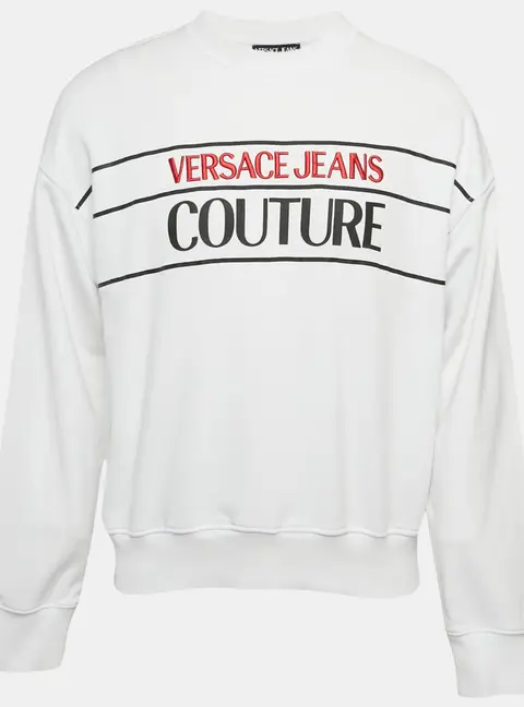 Versace Jeans Couture White Logo Embroidery Cotton Sweatshirt S