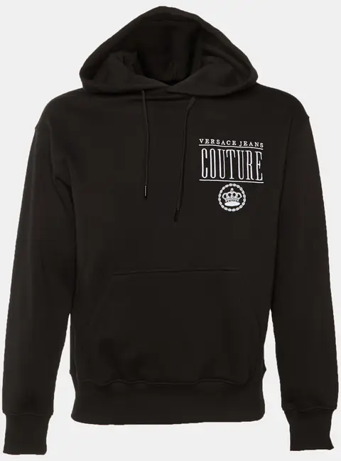 Versace Jeans Couture Black Cotton Logo Embroidered Hoodie S