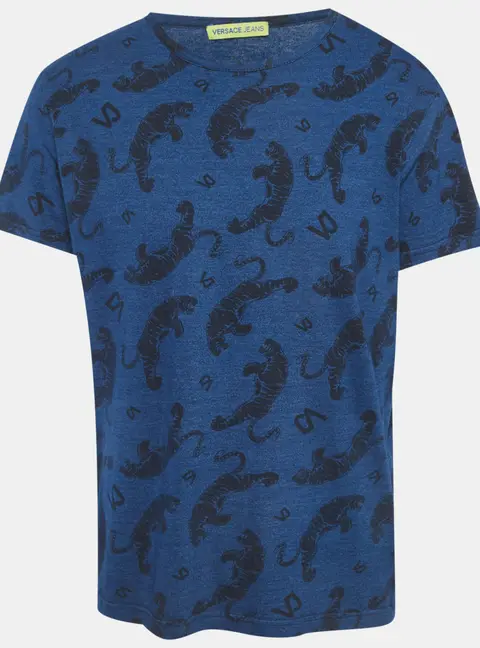 Versace Jeans Blue Tiger Print Jersey Crew Neck T-Shirt XL