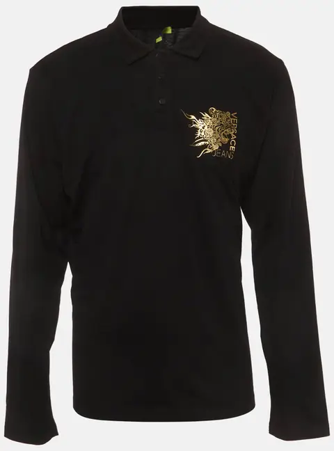 Versace Jeans Black Logo Tiger Graphic Jersey Polo Shirt XXXL