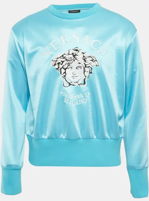 Versace Blue Logo Embroidered Jersey Sweatshirt XS