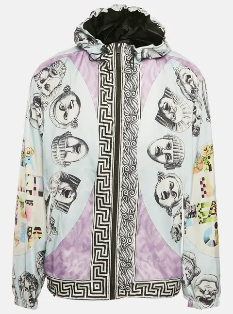 Versace Blue Printed Nylon Zip Front Jacket 4XL