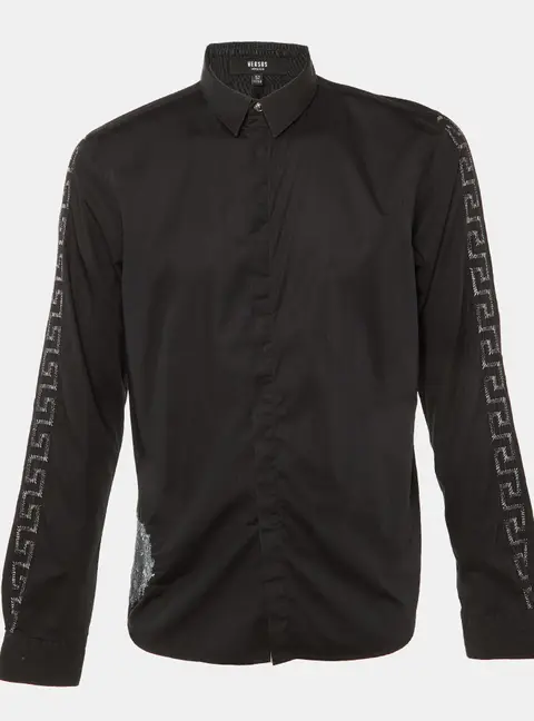 Versus Versace Black Cotton Lion Greca Embroidered Long Sleeve Shirt XL