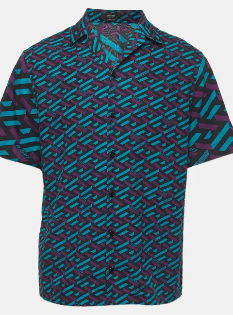 Versace Multicolor La Greca Print Cotton Shirt S