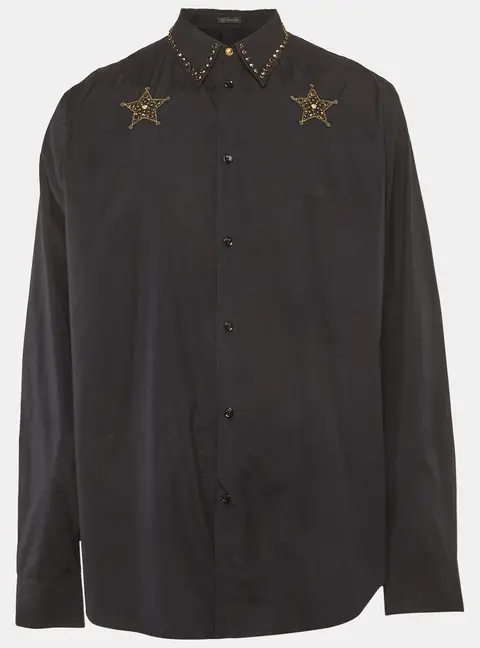 Versace Black Cotton Embellished Long Sleeve Shirt XS