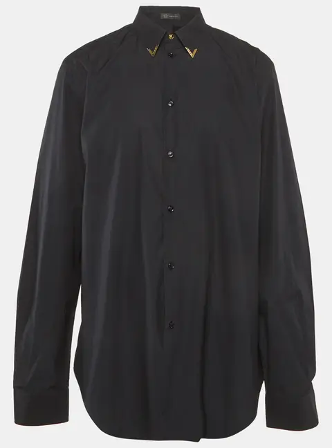 Versace Black Cotton Collar Detail Long Sleeve Shirt XS