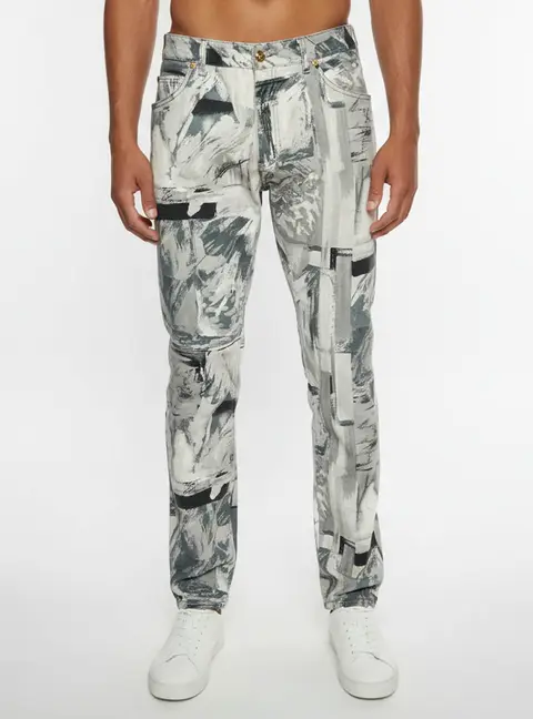 Versace Grey Abstract Brushstroke Print Straight Fit Jeans XXL/Waist 38"
