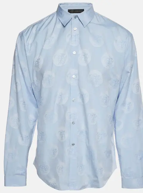 Versace Blue Medusa Head Cotton Button Up Shirt L