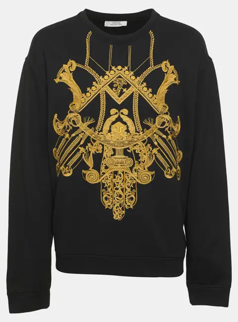 Versace Collection Black/Gold Jersey Baroque Embroidered Sweater XXL