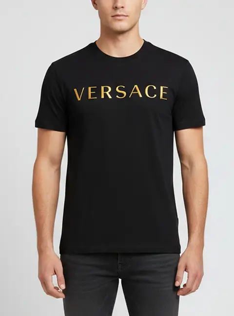 Versace Black Logo Embroidered Cotton Jersey Crewneck T-Shirt S