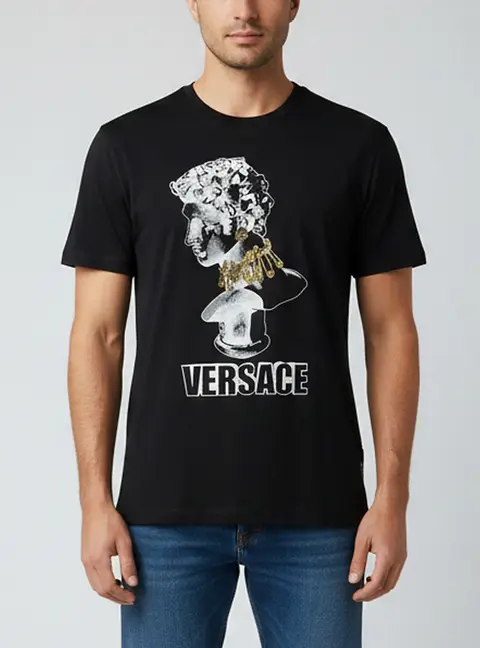 Versace Black Statue Illustration Print Cotton Crew Neck T-Shirt 2XL