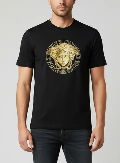 Versace Black Medusa Embroidered Cotton Crew Neck T-Shirt M