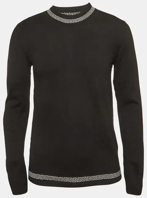 Versace Black Wool Knit Crewneck Sweater L